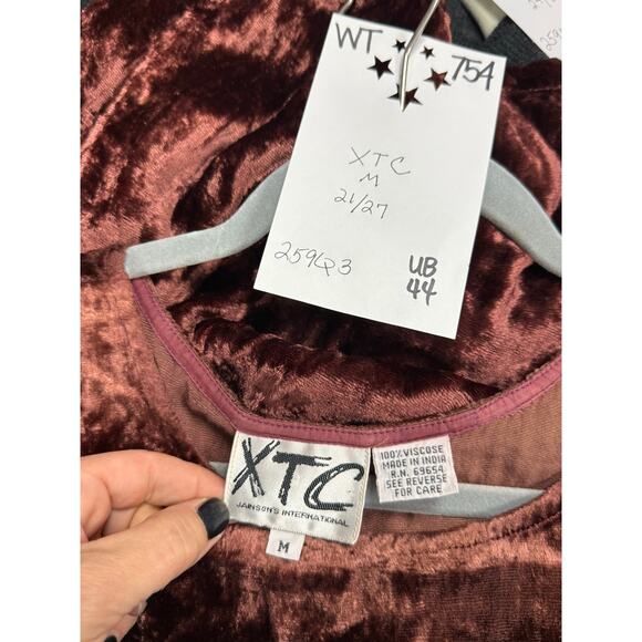 Vintage 90s XTC Crushed Velvet Tunic Top Women's Medium Whimsygoth Copper Brown - Picture 4 of 5